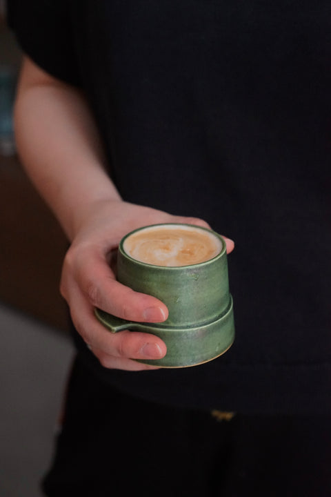 Wilson & Emho Ceramics | Forest green glazed tapered mug with handle (Pre-order)