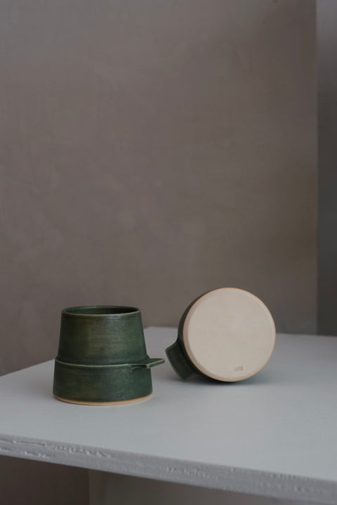 Wilson & Emho Ceramics | Forest green glazed tapered mug with handle (Pre-order)
