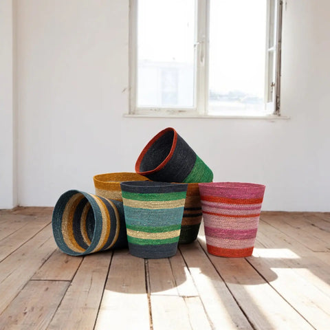 Seagrass Waste Paper Basket in Midnight and Beryl Green