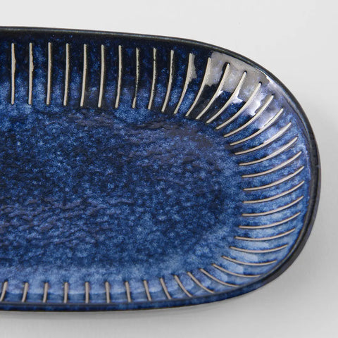 Ridged Indigo Oval Plate
