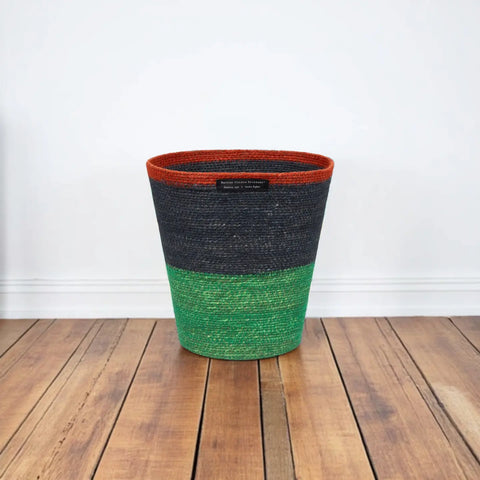 Seagrass Waste Paper Basket in Midnight and Beryl Green
