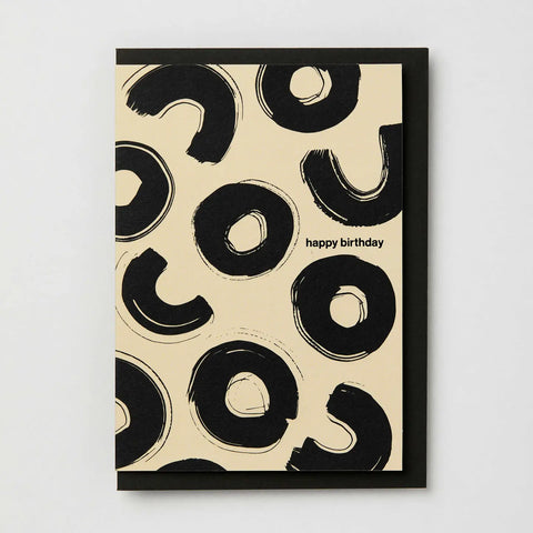 Black and Cream Abstract Circles Birthday Card