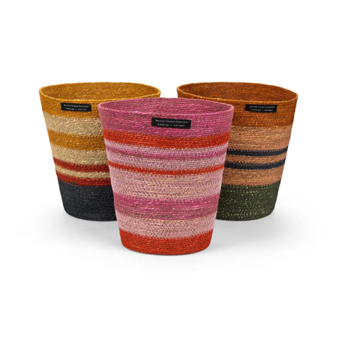 Seagrass Waste Paper Basket in Olive & Old Rose