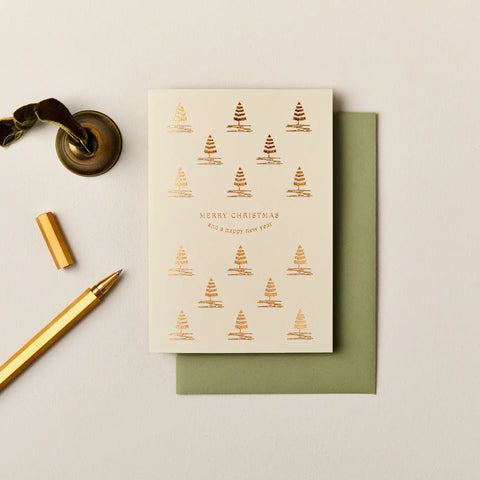 Trees Merry Christmas Foiled Card | Cream & Gold