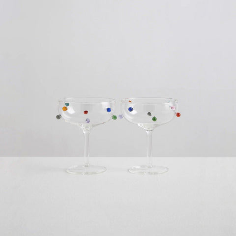 Maison Balzac | 2 Pomponette Champagne Coupes (Clear & Multi)
