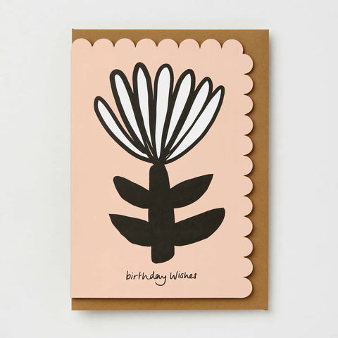 White and Peach Dahlia Birthday Wishes Card