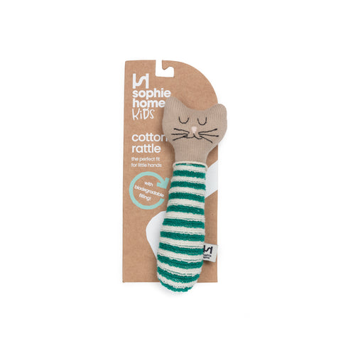 Sophie Home | Cotton Knit Baby Rattle Toy Cat Green