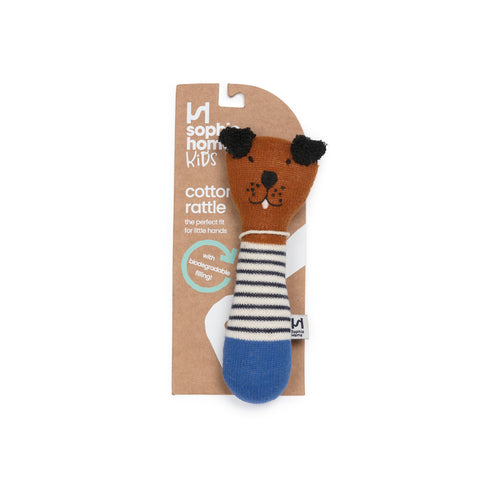 Sophie Home | Cotton Knit Baby Rattle Toy Dog Cobalt