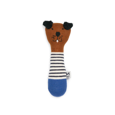 Sophie Home | Cotton Knit Baby Rattle Toy Dog Cobalt