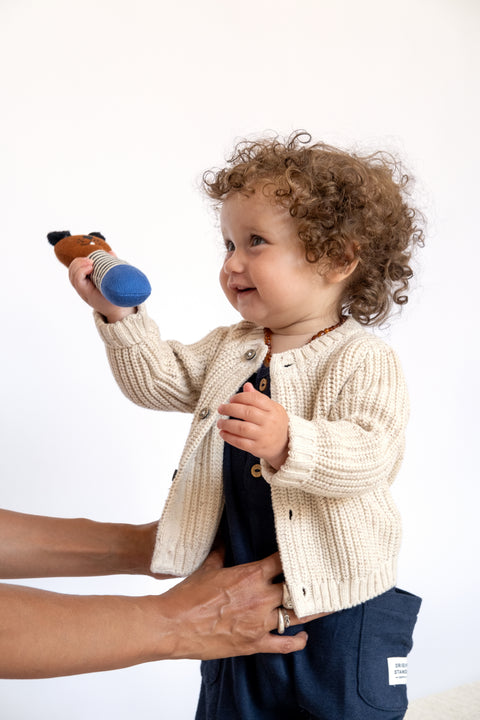 Sophie Home | Cotton Knit Baby Rattle Toy Dog Cobalt