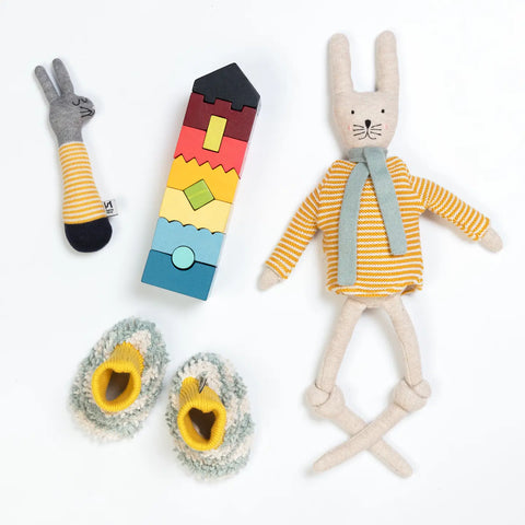 Sophie Home | Cotton Knit Stuffed Ragdoll Yellow Rabbit