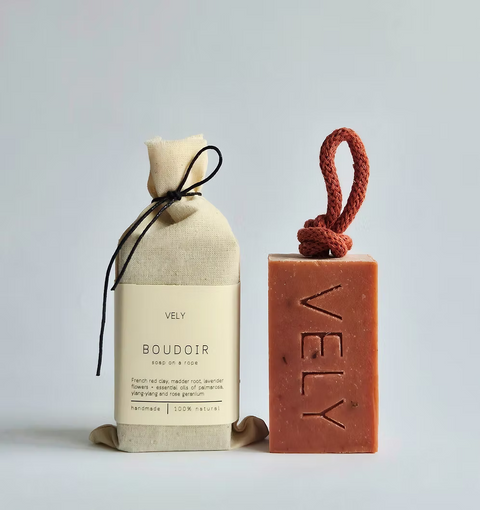 Natural Handmade Soap On A Rope | Boudoir with French Red Clay