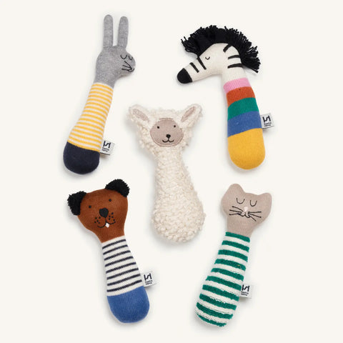 Sophie Home | Cotton Knit Baby Rattle Toy Zebra Rainbow