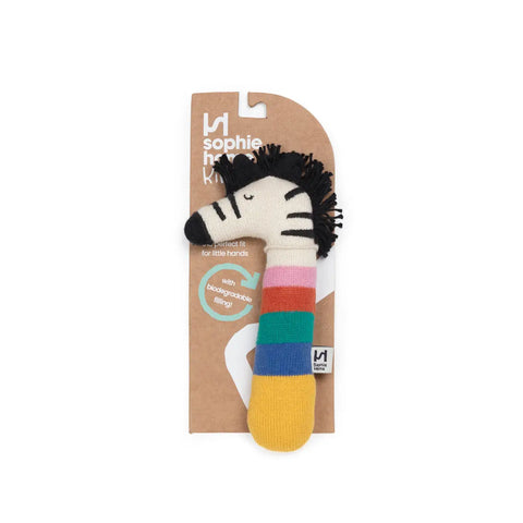 Sophie Home | Cotton Knit Baby Rattle Toy Zebra Rainbow