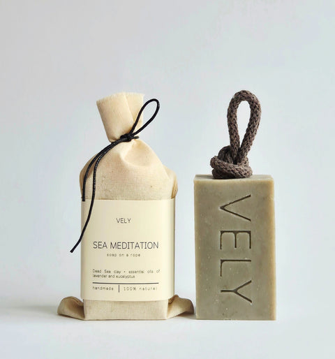Natural Handmade Soap On A Rope | Sea Meditation with Dead Sea Clay