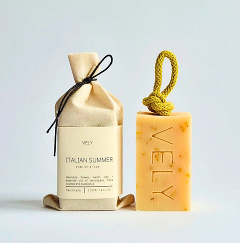 Natural Handmade Soap On A Rope | Italian Summer with Calendula