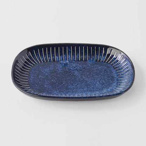 Ridged Indigo Oval Plate