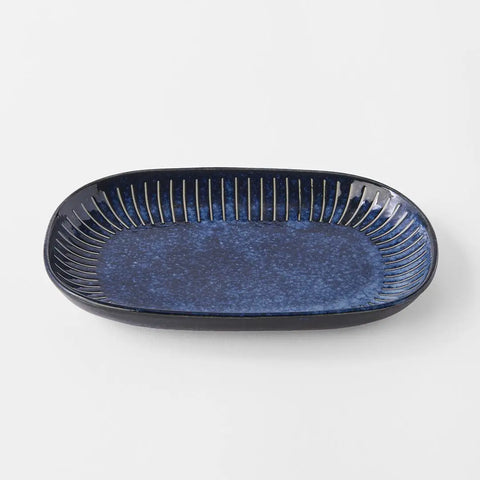 Ridged Indigo Oval Plate