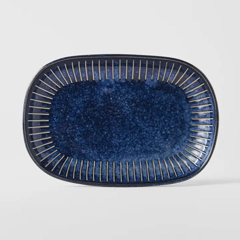 Ridged Indigo Oval Plate