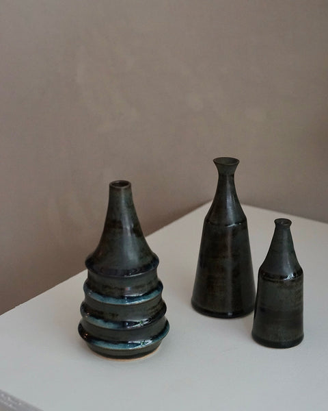 Wilson & Emho Ceramics | Rustic green and blue glazed coned vase (Small)